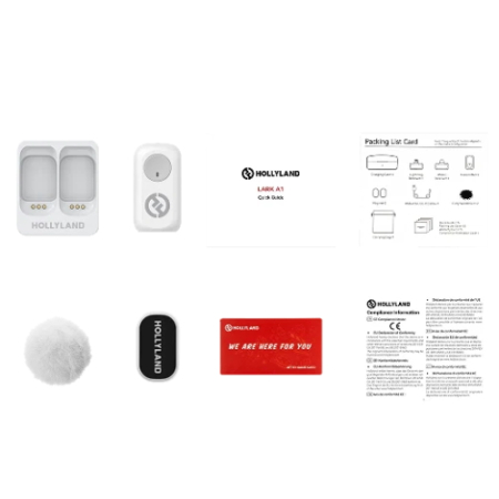 Hollyland LARK A1 Transmitter (Ivory White) - bezprzewodowy nadajnik z wbudowanym mikrofonem do zestawu Lark A1 - zawartość zestawu